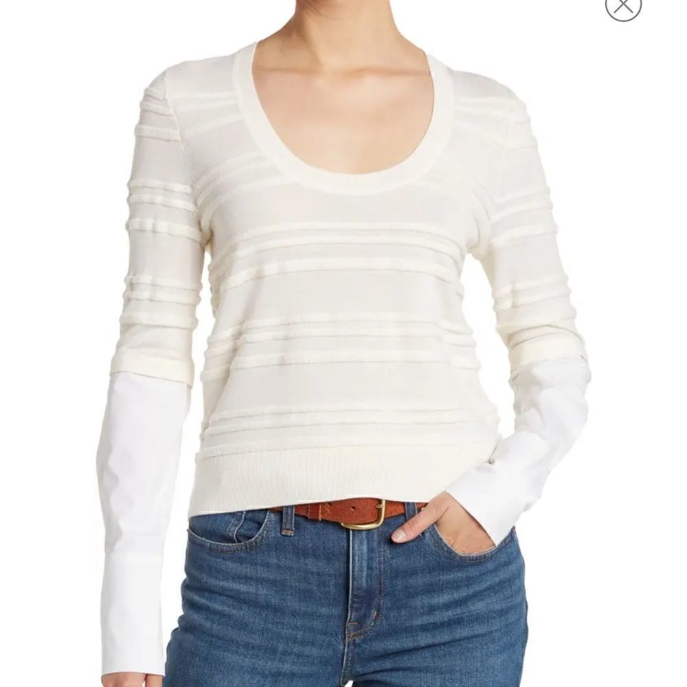 Veronica Beard Juni Merino Wool Sweater in Ivory Color .Size L